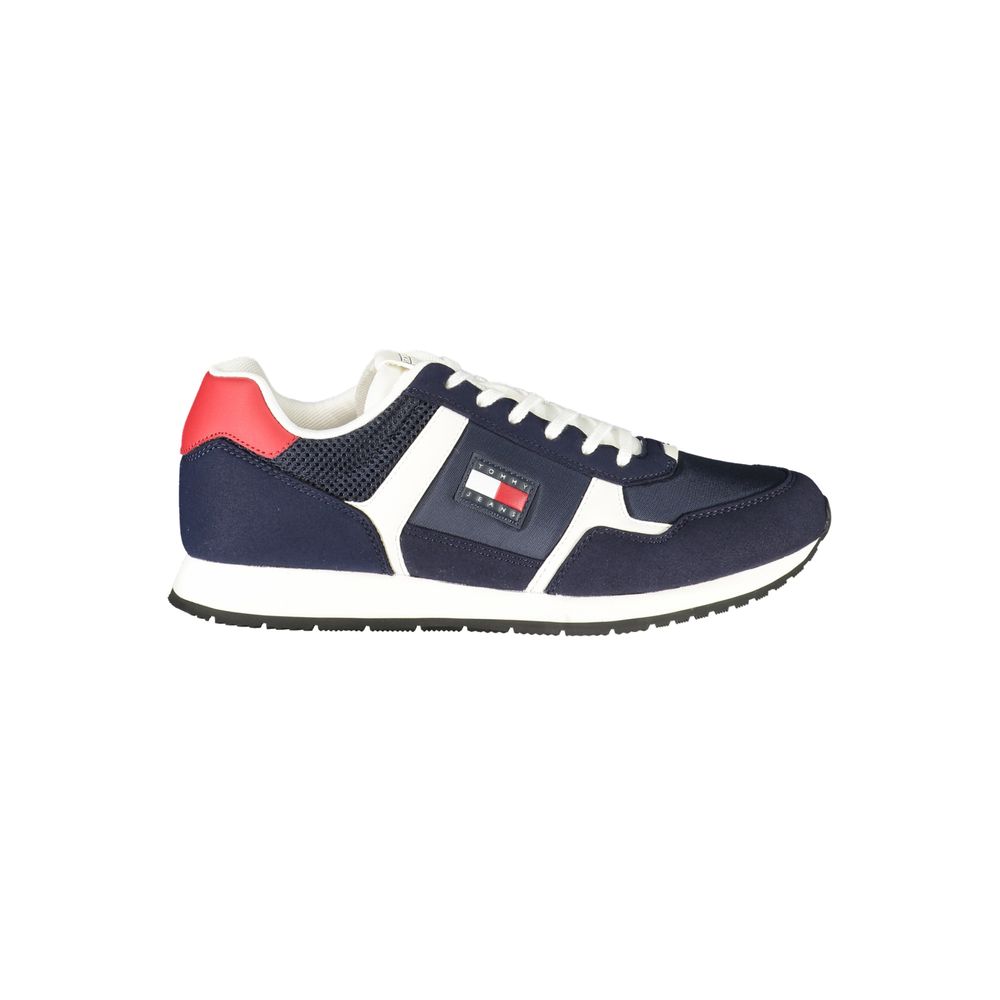 Tommy Hilfiger Blue Polyester Men Sneaker, sporty design with logo, perfect for fashion-forward individuals seeking comfort and style.