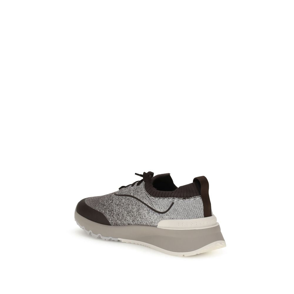 Brunello Cucinelli Gray Cotton Athletic Sneakers, breathable design with flat lace-up and durable TPU rubber sole for comfort and stability.
