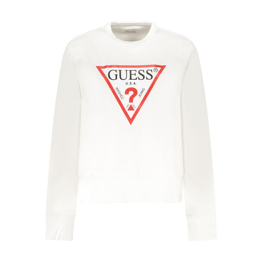 Guess Jeans White Cotton Women Sweater with logo print, long sleeves, crew neck design.