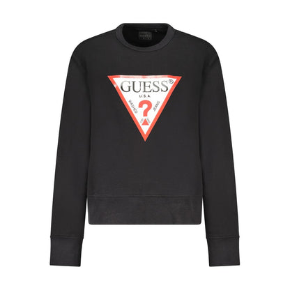 Guess Jeans Black Cotton Women Sweater with Guess logo and bold print, long-sleeved, iconic style, crafted for comfort and durability.