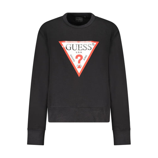Guess Jeans Black Cotton Women Sweater with Guess logo and bold print, long-sleeved, iconic style, crafted for comfort and durability.