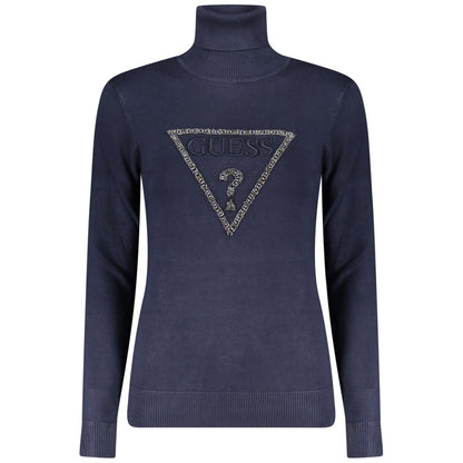 Guess Jeans Blue Viscose Women Sweater with rhinestone logo and embroidery.