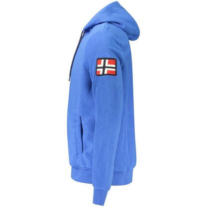 Norway 1963 Blue Polyester Men Sweater with embroidered logo, side view of fleece hoodie with hood and pockets