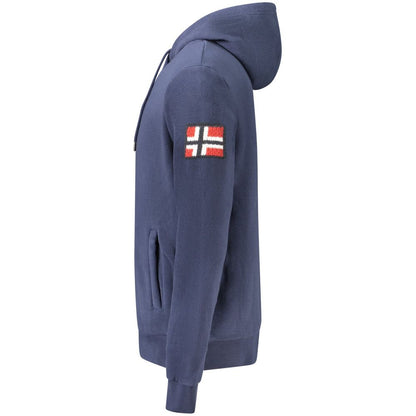 Norway 1963 Blue Polyester Men's Hooded Sweater with flag patch on sleeve, side view
