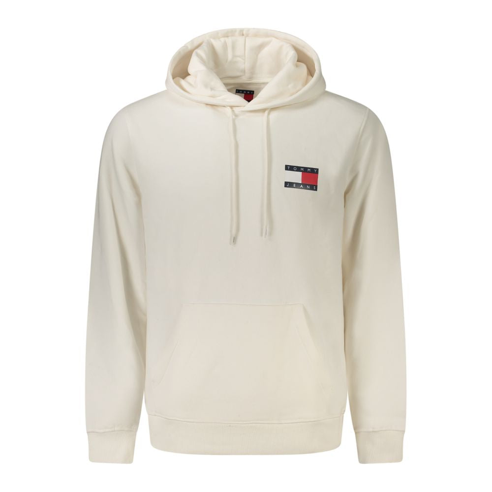Tommy Hilfiger White Cotton Men Sweater with logo on chest, featuring a hood and casual luxury design for comfort and style.