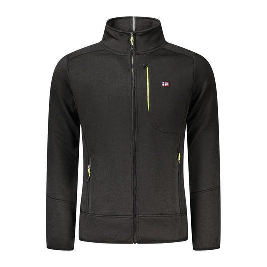 Norway 1963 Black Polyester Men Sweater with zipper and pockets, sleek design with applique logo for urban sophistication.