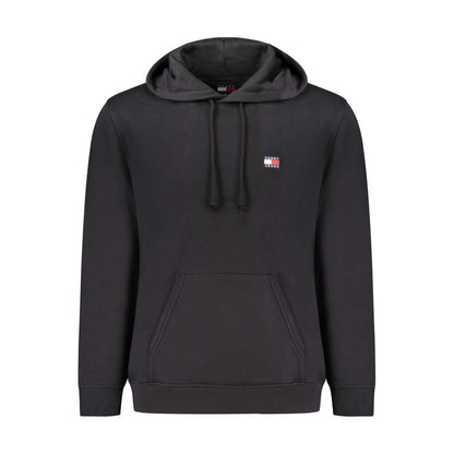 Tommy Hilfiger Black Cotton Men Sweater with hood and logo embroidery, crafted from regenerative cotton, showcasing casual elegance.