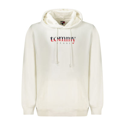 Tommy Hilfiger White Cotton Men Sweater with hood and logo, featuring sleek pocket design, eco-friendly fashion, and casual sophistication.