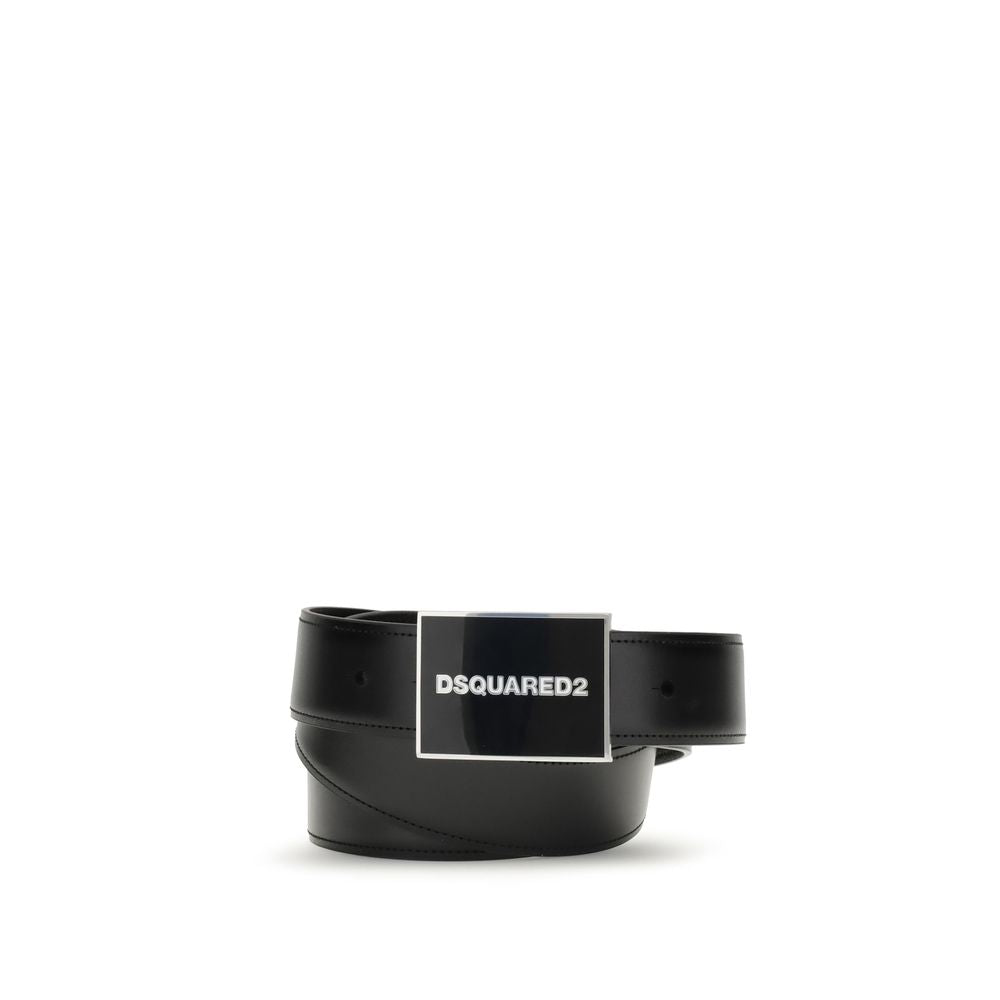 Dsquared² Black Calf Leather Bos Taurus Regular Belt with interchangeable buckles, elegant gift box, AW25