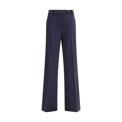 True Royal Blue Viscose Flared Pants with high waist, front zipper, button closure, belt loops, and side welt pockets for a chic look.