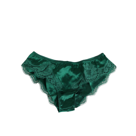Dolce & Gabbana Green Satin Lace Briefs Women Underwear