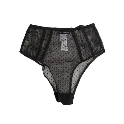 Dolce & Gabbana Black Lace Polka Dot Mesh High Waist Underwear