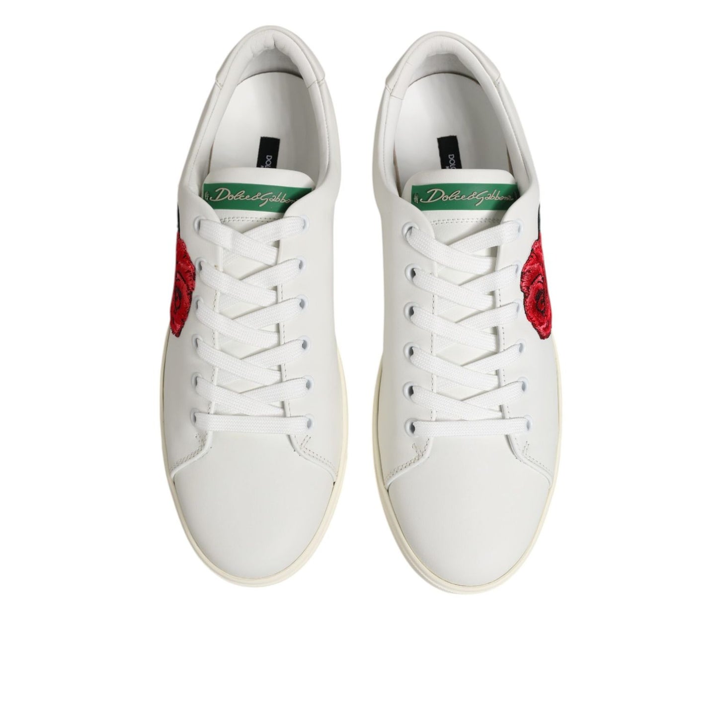 Dolce & Gabbana White Leather Rose Embroidery Low-Top  Shoes