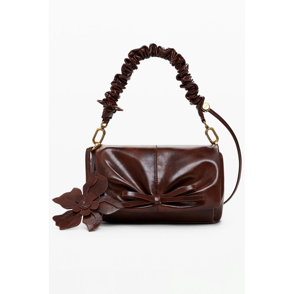 Stylish Desigual Brown Polyethylene Women Handbag with a floral accent and adjustable strap for versatile fashion.