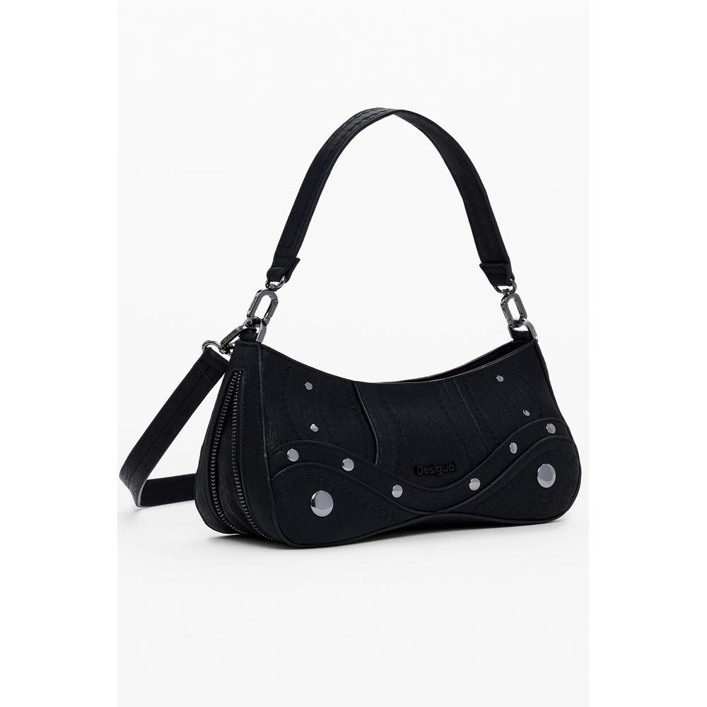 Desigual Black Polyethylene Women Handbag with removable handle and signature logo, showcasing a versatile zip-expandable design.