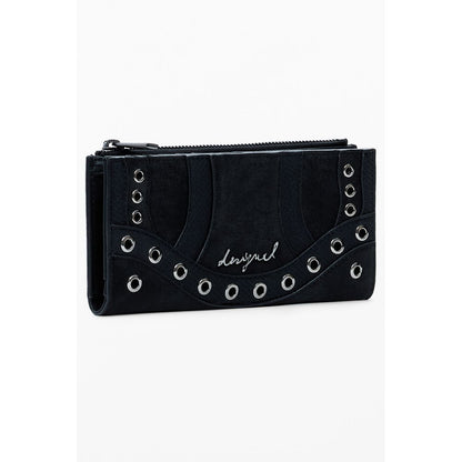Desigual Black Polyethylene Women Wallet with stylish metal details, perfect for modern fashion-forward accessory organization.