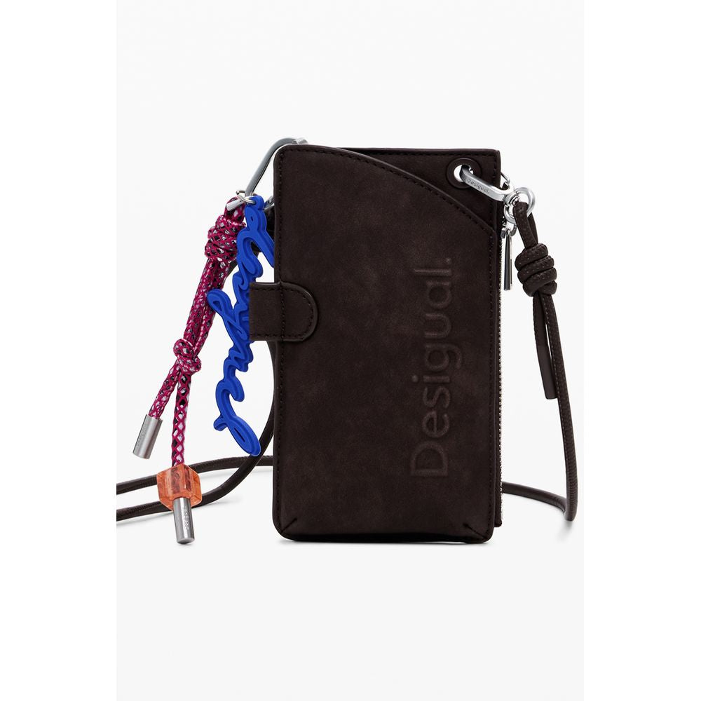 Desigual Brown Polyethylene Women Wallet with secure pockets, removable key holder, and shoulder strap for versatile style.