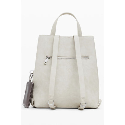 Desigual Beige Polyethylene Women Backpack with contrast details and adjustable straps, featuring external pocket and snap closure.