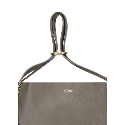 Chloé Gray Calf Leather Bos Taurus Shoulder Bag with elegant minimalist design and distinctive chain detail.