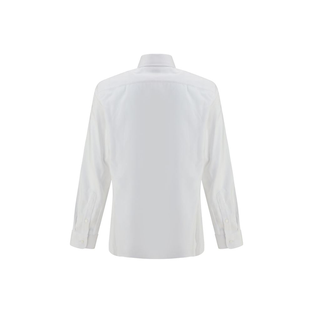 Back view of Brunello Cucinelli White Cotton Dress Shirt with classic collar and adjustable cuffs, elegant and versatile design.