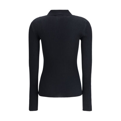 Dolce & Gabbana Black Cashmere Polo Shirt back view with ribbed design and classic collar, ideal for casual or sophisticated looks.