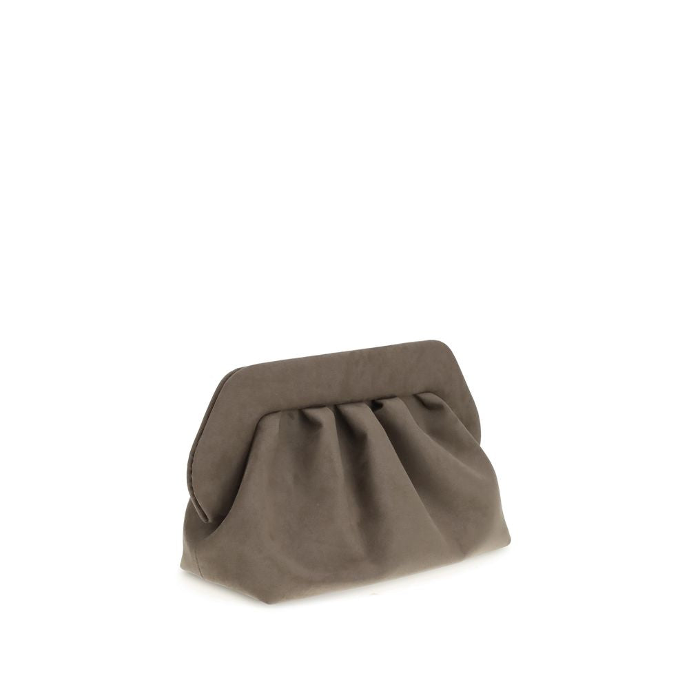 THEMOIRè Brown Other Fibres Clutch Bag made of soft suede with top magnetic closure and removable shoulder strap, elegant and versatile design.