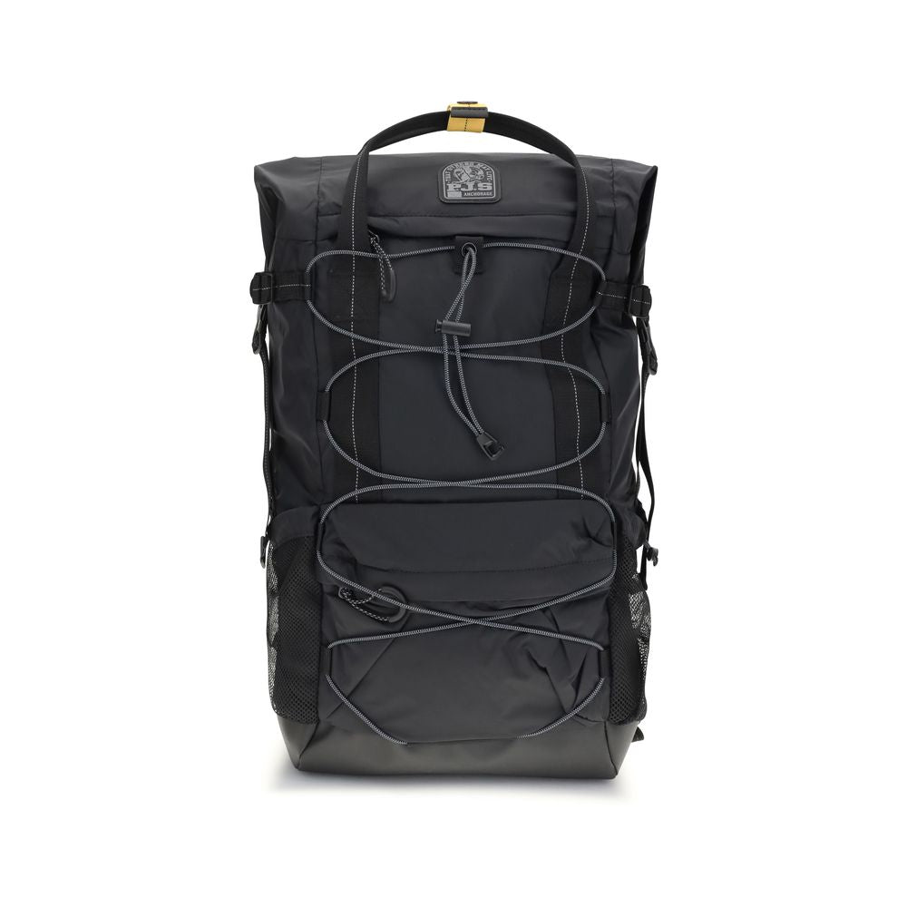 Parajumpers Black Polyamide Backpack with nylon ripstop, adjustable straps, and multiple pockets for practical use.
