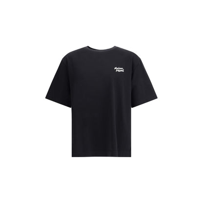 Maison Kitsuné Black Cotton T-Shirt with contrast logo on front