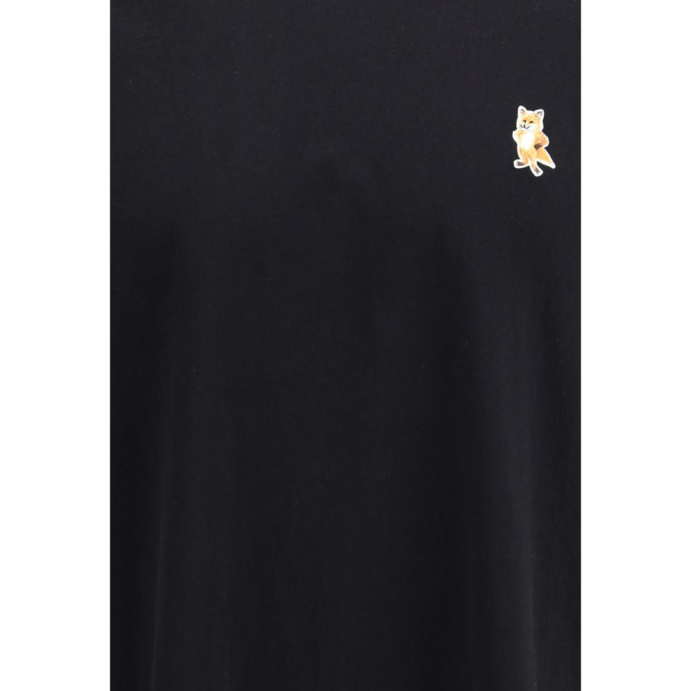 Maison Kitsuné Black Cotton T-Shirt with Standing Fox patch, short sleeves, ribbed crew neck, iconic style and comfortable fit.