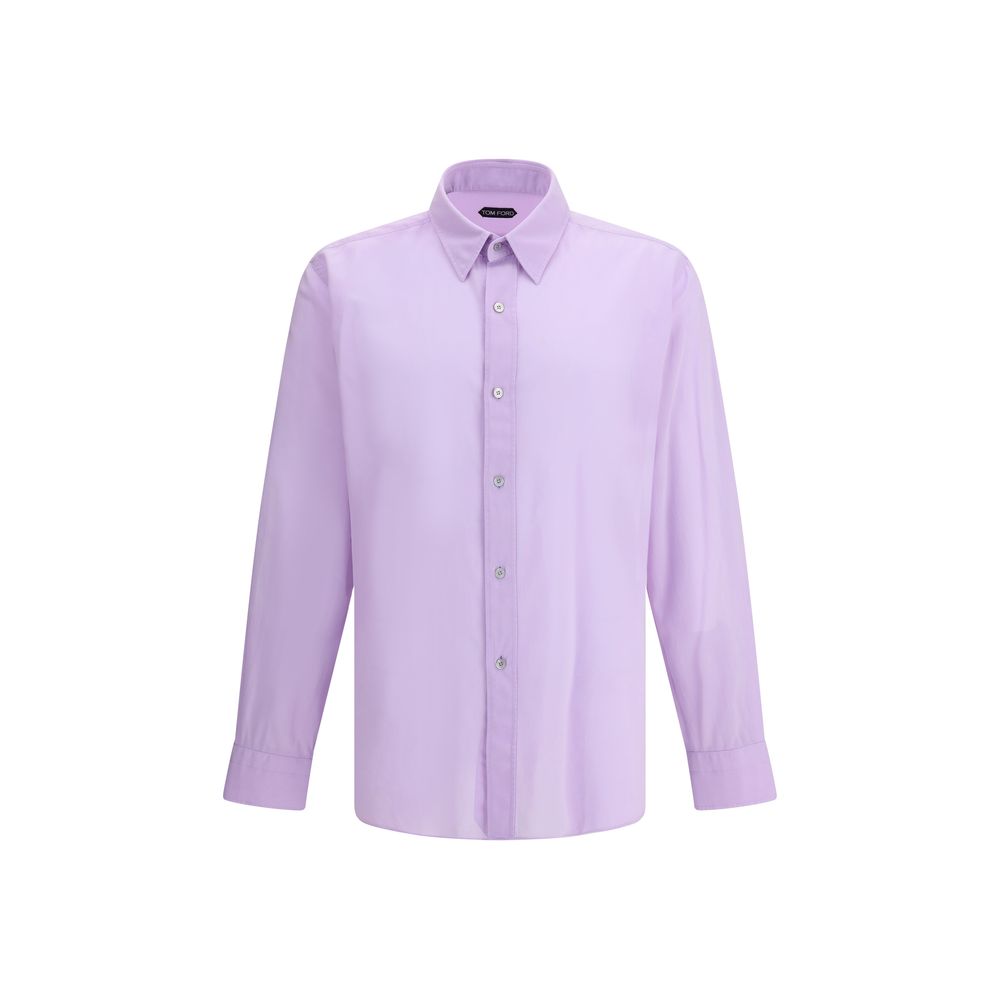 Tom Ford Purple Cotton Dress Shirt with classic collar and button closure, featuring a modern asymmetrical hem for sophisticated style.