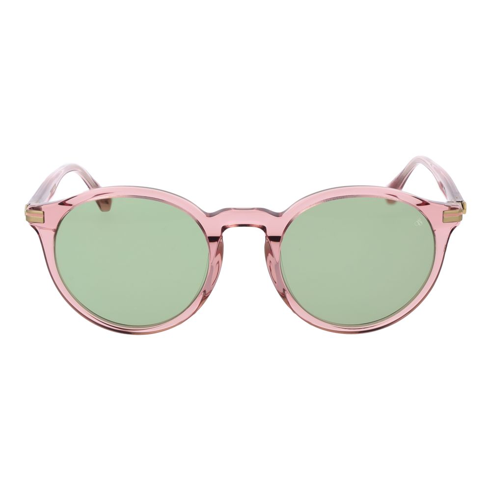 Scotch & Soda Pink Acetate Sunglasses with rose frame and green plastic lenses, full-rim, round style, 100% UVA & UVB protection.