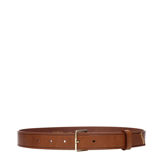 Max Mara Brown Leather Regular Belt with vintage and aged effect, featuring front logo. MPN: 2414501062600001. Code: F84156.