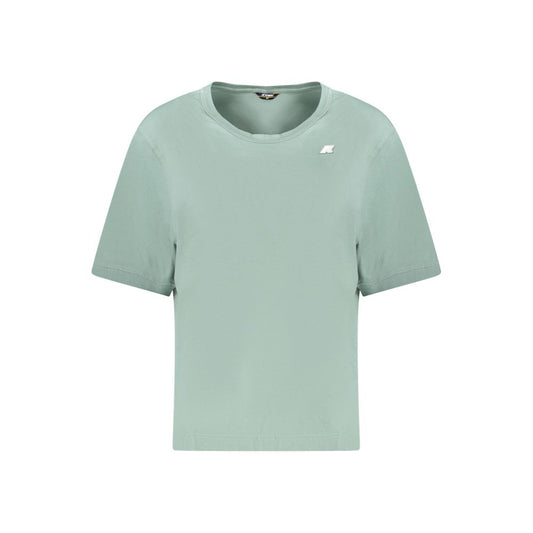 K-WAY Green Cotton Women T-Shirt with short sleeves, wide neck, and front logo application.