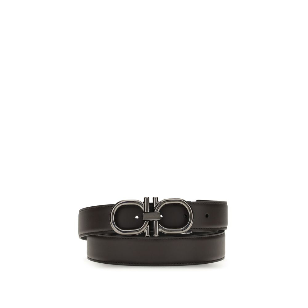 Ferragamo Brown Calf Leather Bos Taurus Regular Belt with Gancini buckle, reversible for versatile elegance and adjustable fit, AW25