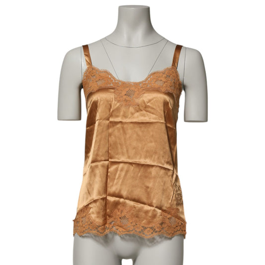 Dolce & Gabbana Brown Floral Lace Silk Satin Tank Lingerie Underwear on display mannequin