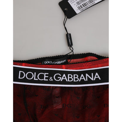 Close-up of Dolce & Gabbana Black Red Nylon High Waist Girdle Underwear with tag.
