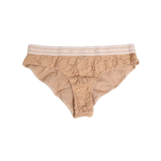 Dolce & Gabbana Beige Lace Nylon High Waist Panty Underwear with delicate lace detailing, elegant and sophisticated design.