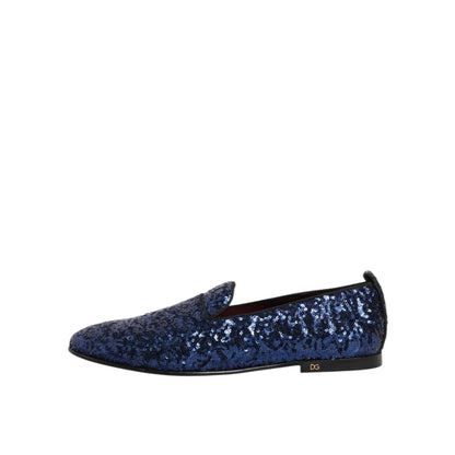 Dolce & Gabbana Blue Sequined Loafers Slippers Men Dress Shoes with sleek slip-on design and shimmering details