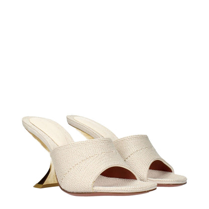 Amina Muaddi Beige Fabric Slippers