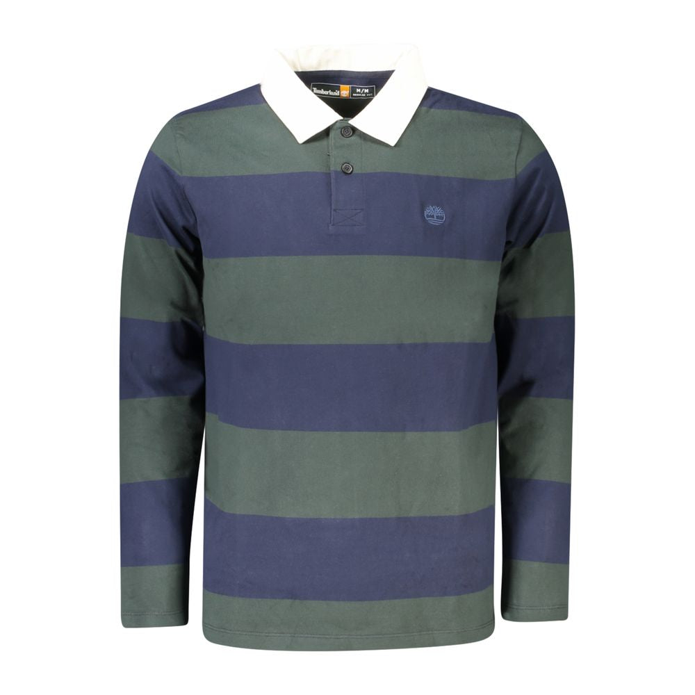 Timberland Green Cotton Men Polo Shirt with long sleeves and striped pattern, featuring iconic Timberland logo, perfect for stylish wardrobes.