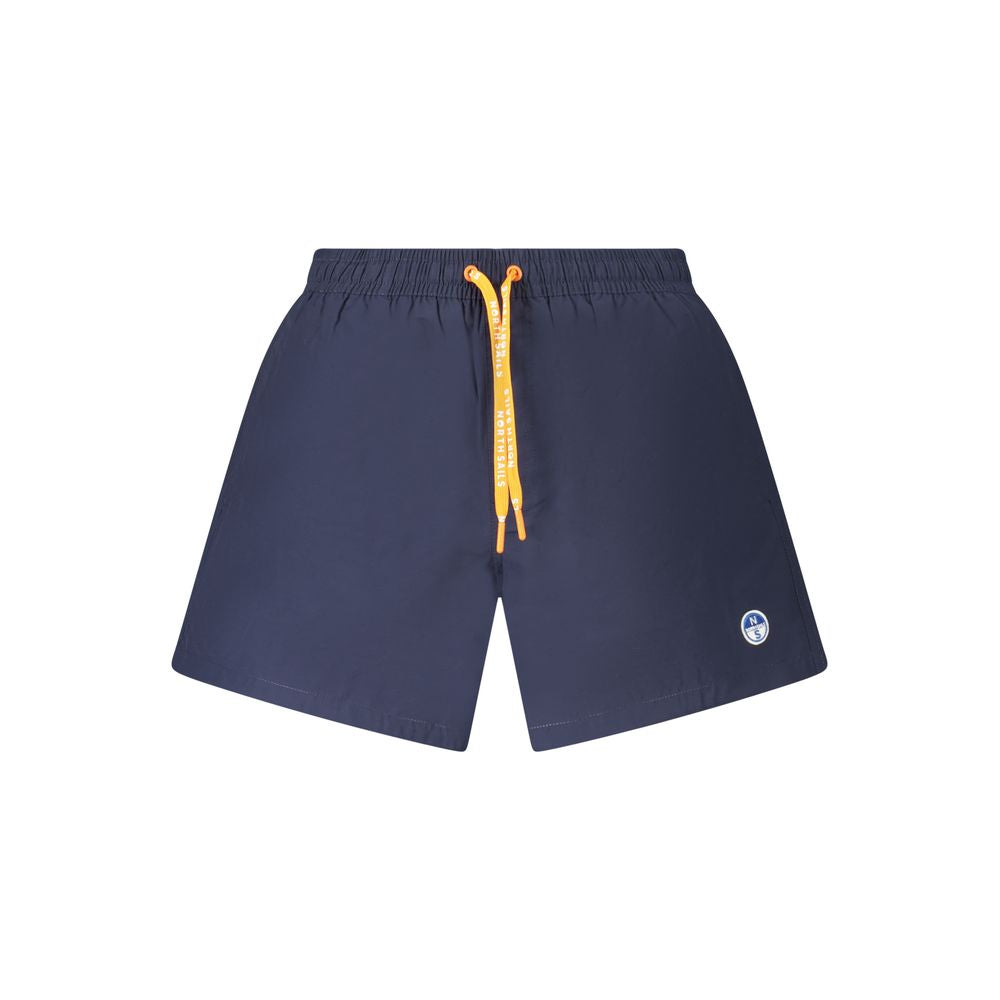 North Sails Blue Cotton Swimwear with elastic waist and pockets, featuring contrasting details and logo.