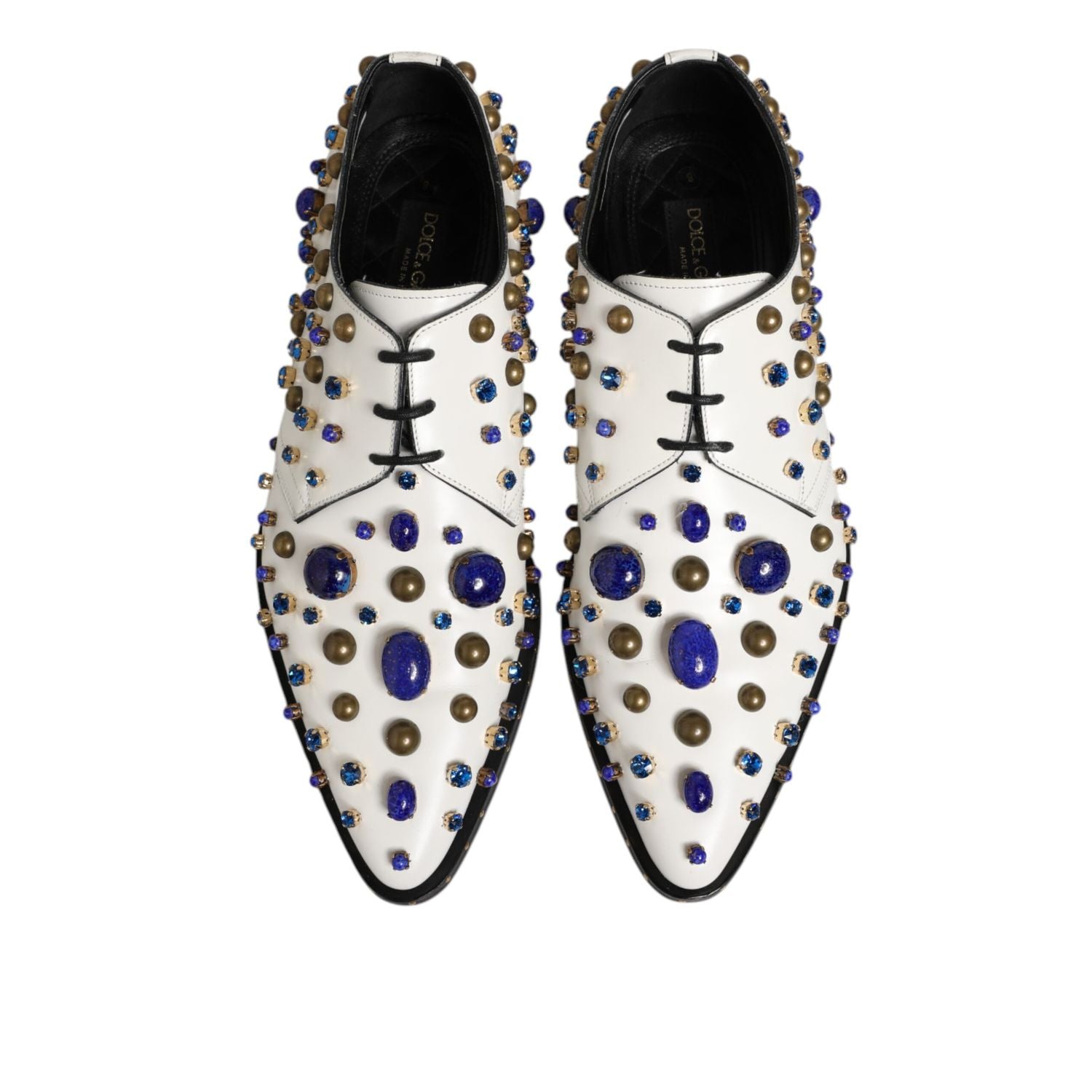 Dolce & Gabbana White Leather Crystals Embellished Dress Shoes