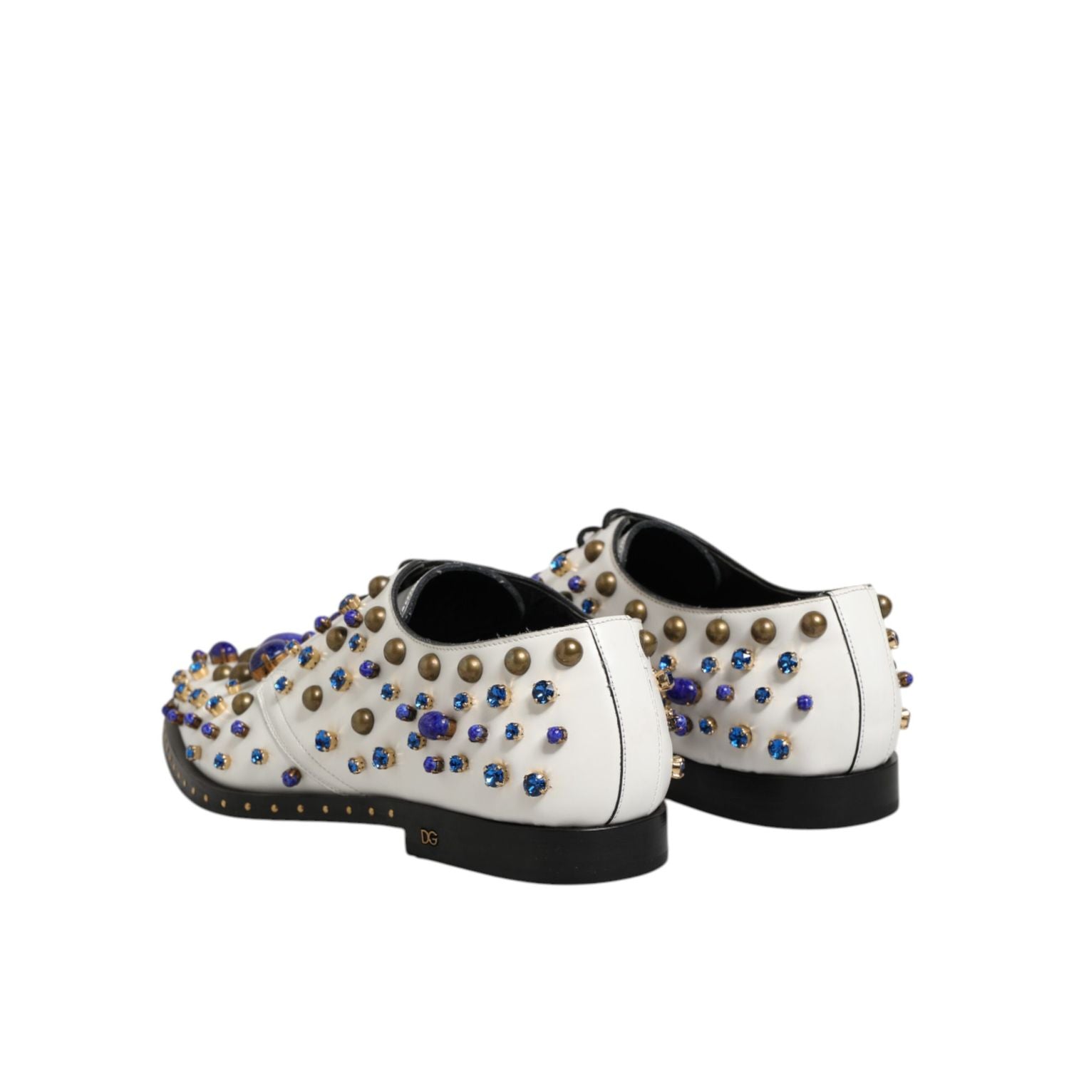Dolce & Gabbana White Leather Crystals Embellished Dress Shoes