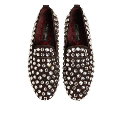 Dolce & Gabbana Bordeaux Suede Crystals Loafers Dress Shoes