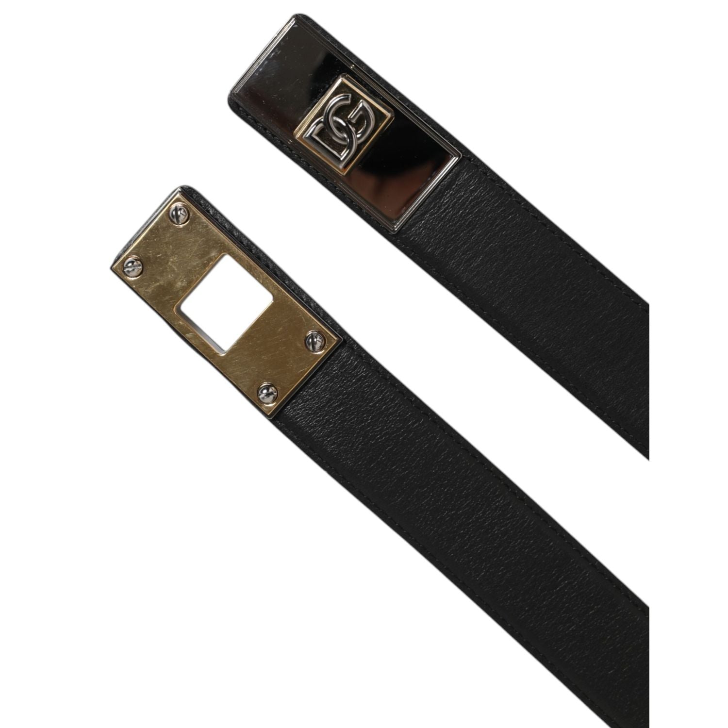 Dolce & Gabbana Black Leather Classic Metal Logo Buckle Belt