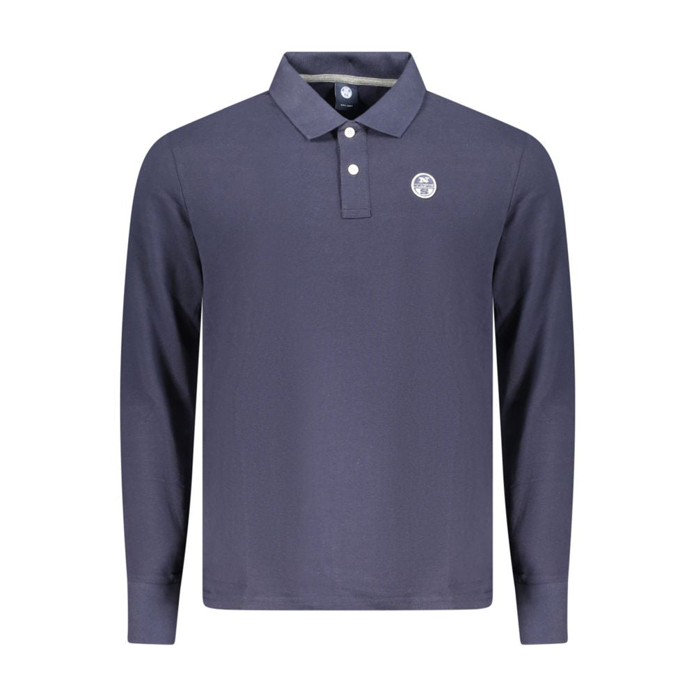 North Sails Blue Cotton Polo Shirt with long sleeves, 2 buttons, and logo applique.