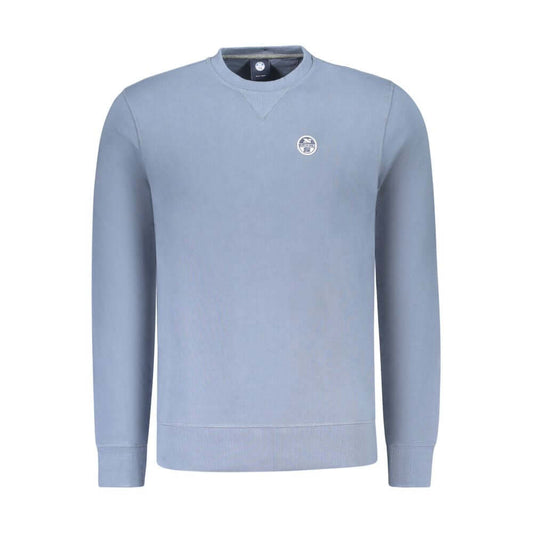 North Sails Blue Cotton Sweatshirt featuring long sleeves, brushed texture, crew neck, and logo applique.