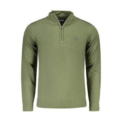 North Sails Green Nylon Sweater with half zip and logo embroidery, long-sleeved design.