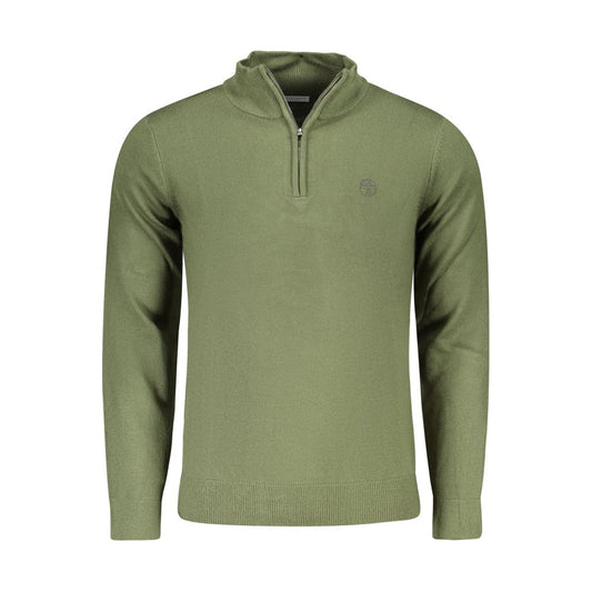 North Sails Green Nylon Sweater with half zip and logo embroidery, long-sleeved design.