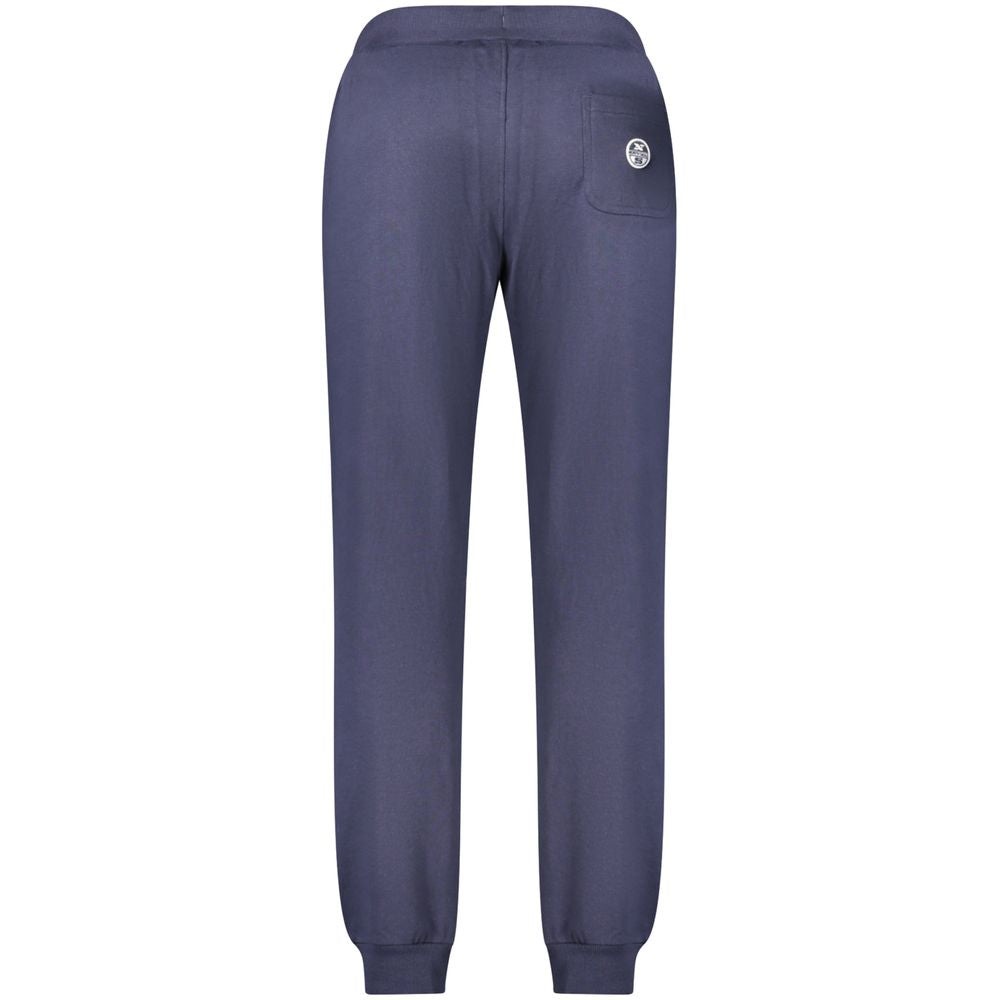 North Sails Blue Cotton Pant with brushed texture, waistband laces, 3 pockets, ankle cuffs, and logo applique viewed from the back.